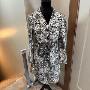 Trina Turk Black White Geometric‎ Print Coat Dress Button Down Blazer Jacket 4